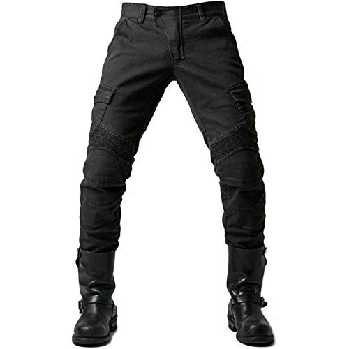 BEDSETS Pantalones De Moto Para Hombre, Pantalones De Mezclilla, Pantalones De Motocross, Jeans Con 2 Pares De Almohadillas Protectoras, Con Forro Protector (Black,XL)