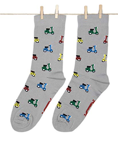 Roits Calcetines Vespa Gris Hombre y Mujer - Calcetines de Dibujos Originales Divertidos Estampados Motos de Colores Molones Accesorios Regalo (36-40)