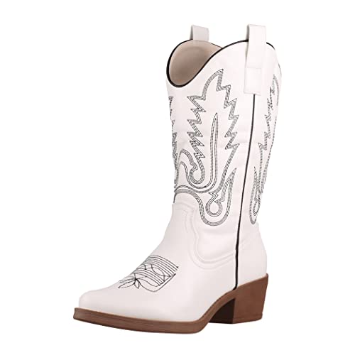 Elara Botines Mujer Botas de Vaquero Chunkyrayan DEN928 White PU-36