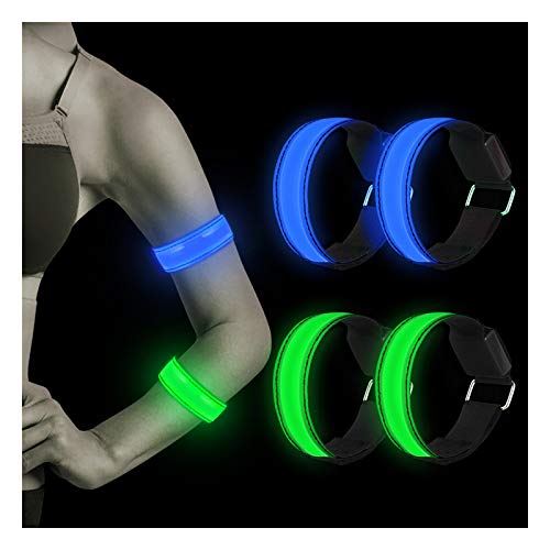 Nasharia Banda Reflectante, 4 Piezas Brazalete LED Running, Alta Visibilidad y Ajustable Brazalete Reflectante, Banda Reflectante LED Brazalete para Correr, Practicar Senderismo o Ciclismo