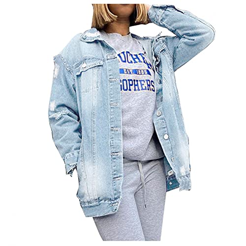 Cardigan Vaquera Mujer SHOBDW 2021 Nuevo Chaqueta Denim Abrigo de Mezclilla de Mangas Largas Cazadora Bolsillos de Talla Grande Otoño Invierno Liquidación Venta（Azul2，M）