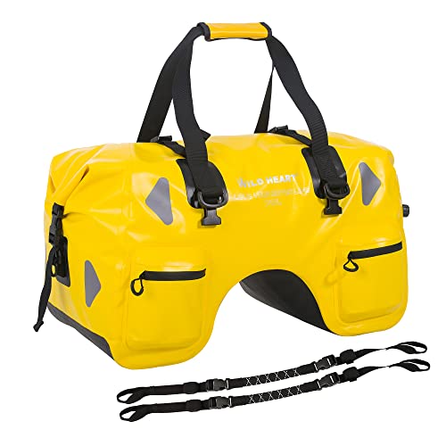 WILD HEART Bolsa Trasera Seca para Motocicleta 70l con Correas De Cuerda Y Bolsillo Interior Impermeable 500D PVC para Viaje, Motocicleta, Etc. (Amarillo)