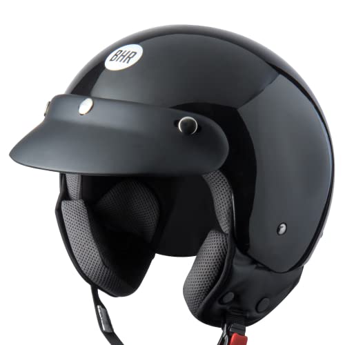 BHR Casco Demi-Jet 803 SIMPLY, Práctico Casco de Scooter Homologado ECE, Casco Jet de Motocicleta con Almohadilla Facial Extraíble y Cierre Micrométrico, NEGRO METALIZADO, XL