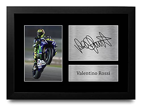 HWC Trading Valentino Rossi A4 Enmarcado Regalo De Visualización De Fotos De Impresión De Imagen Impresa Autógrafo Firmado Por Superbikes Los Aficionados De Motogp