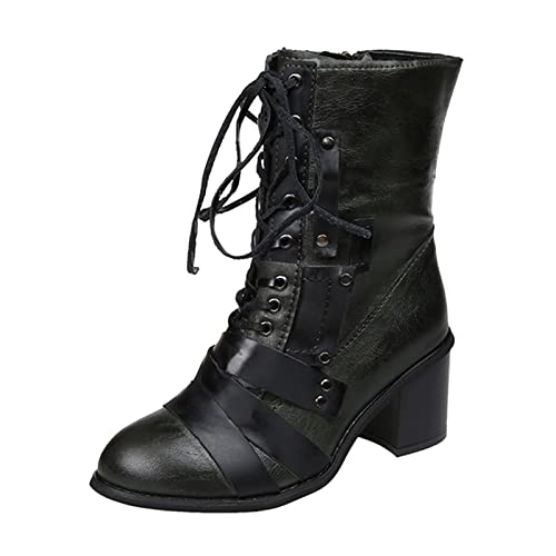 Dasongff Botines planos negros para mujer – Botas planas negras, botas de moto, motociclista, botas de plataforma, botas de plataforma, botas góticas Chelsea, botas para mujer, color marrón, Armée