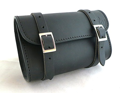 Custom Style BA175 - Pequeña bolsa barril artesanal para moto, de piel Negro