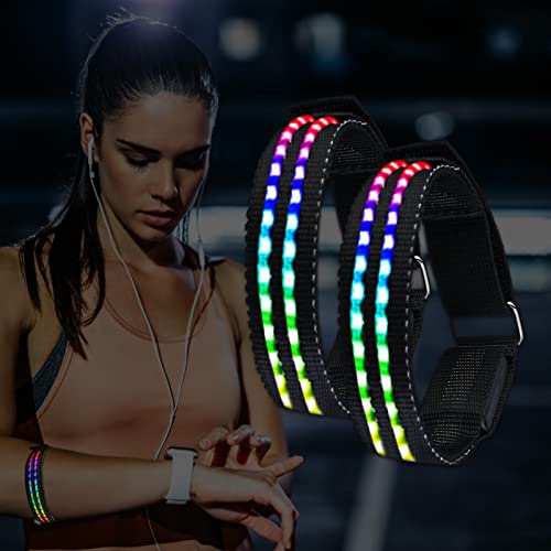 Brazalete Reflectante Running - 2Pcs Brazalete LED con Banda Reflectante Running, Alta Visibilidad y Ajustable Brazalete Reflectante, Banda Reflectante LED Brazalete para Senderismo Trote Senderismo