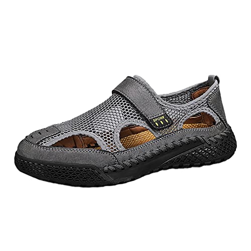 Sandalias Huecas Hombre Verano Zapatos Malla Transpirable Semi Trailer Sandalias de Bandeja Sandalias de Playa Moda Versátil Punta Cerrada Sandalias de Caminar Hebilla Grande Tamaño