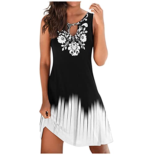 Mini Vestido Suelto de Playa sin Mangas con Estampado Floral sin Mangas Sexy de Verano para Mujer Vestidos De Marca