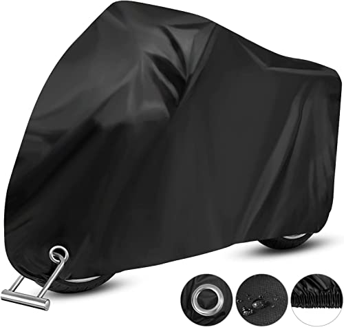 Funda para Moto, opamoo Cubierta de Motocicleta Impermeable Funda Protector 190T Cubierta de la Moto a Prueba de UV Lluvia Polvo 245 x 125 x 105 cm con el Bolso del Almacenaje (Negro)