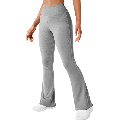 HHSclothing Mallas Fitness Mujer Coloridas Leggings Acampanados sin Costuras Acanalados para Mujer Pantalones de Yoga de Cintura Alta con Corte de Bota Mallas Montar Mujer (Grey, XXL)