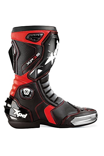 XPD Botas para Motociclista, Negro/Rojo, 43