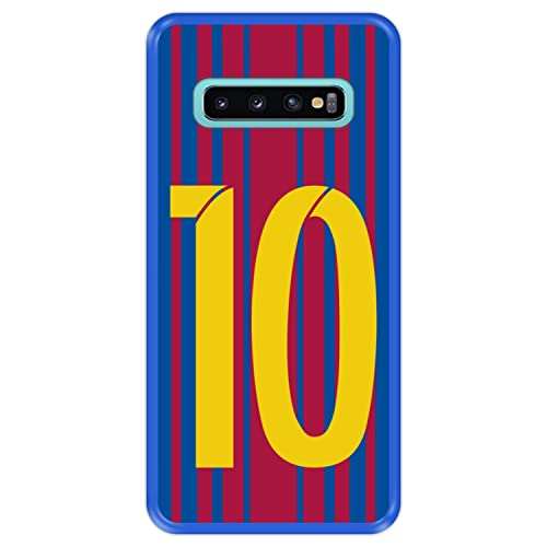 Hapdey Funda Azul para [ Samsung Galaxy S10 Plus ] diseño [ Ilustración fútbol, número 10 ] Carcasa Silicona Flexible TPU