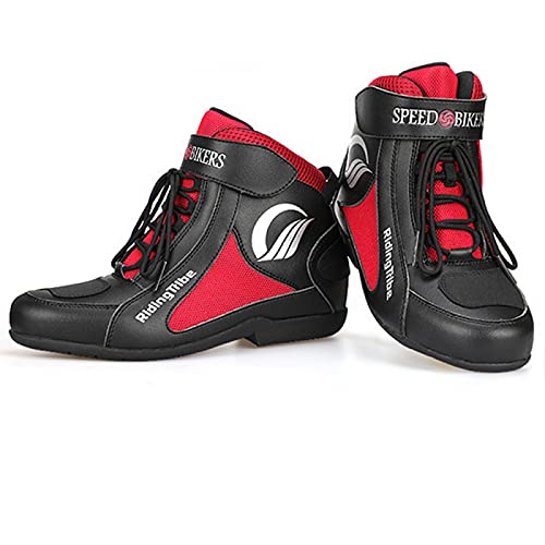 Botas de Moto de Cuero Zapatos de Moto Impermeables Antideslizantes Deportes de Carreras Botas Blindadas Protección Botines Cortos,Red-40