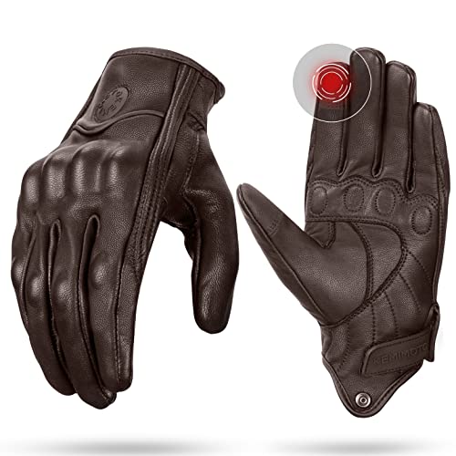 ISSYZONE Guantes Moto de Piel, Guantes de Cuero con Protectores de Tobillo,Pantalla Táctil, Guantes de Moto Verano para Hombre Mujeres, Guantes de Carreras para Motociclismo Ciclismo Motocross