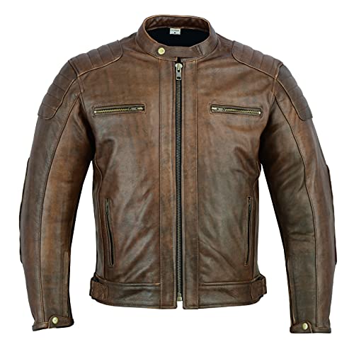 Texpeed Chaqueta de moto de cuero para hombre - Chaqueta de moto Touring con protección de armadura auténtica Biker CE (EN 1621-1) Diseño con costuras acolchadas - Marrón - 5XL