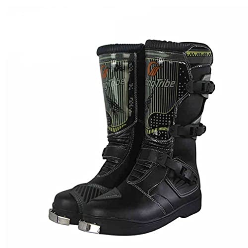 Botas de Cuero para Motociclistas Motocicleta Touring Protección de Acero Inoxidable Zapatos de Aventura Hombres Mujeres Motocross Riding Botas Anticolisión,Black-44