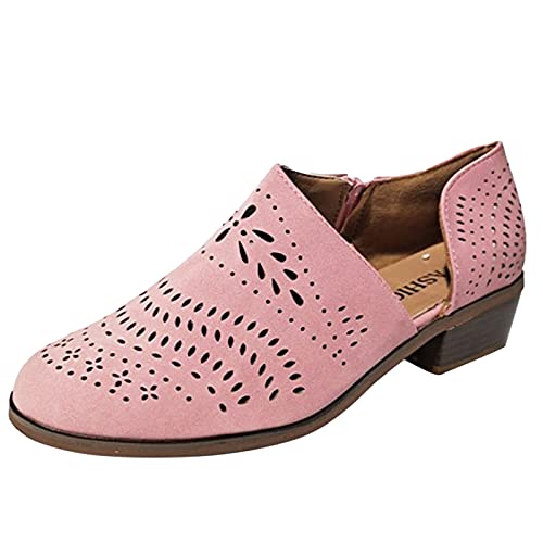 Botas retro para mujer, botas cortas de leopardo, botas gruesas para mujer, botas planas para mujer, rosa 2, 38 EU