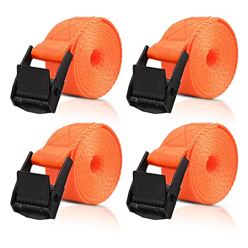 4 Piezas Cinchas de Amarre, Cinchas de Sujeción con Hebilla de Carga Ajustable, Cinchas de Amarre Rapido Cinchas para Automóviles, Moto, Equipaje, Artículos para El Hogar 2.5m x 25mm (Naranja)