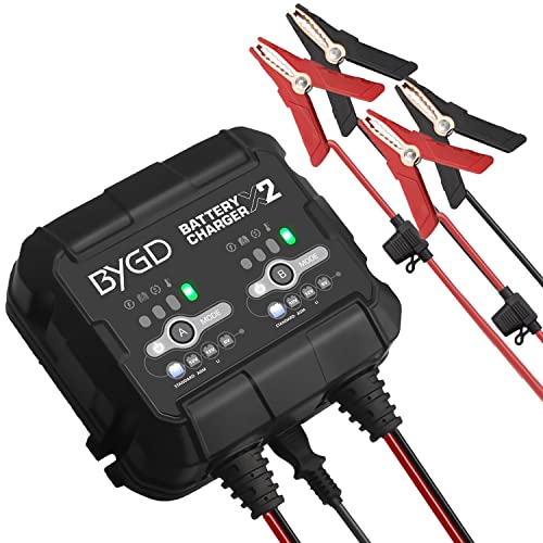 Cargador de batería inteligente de 4 A (2 A/banco), 6 V/12 V para coche, moto, cuidado automático de la batería y desulfador para AGM,gel, arranque, EFB y LiFePO4 baterías de litio (con BMS)