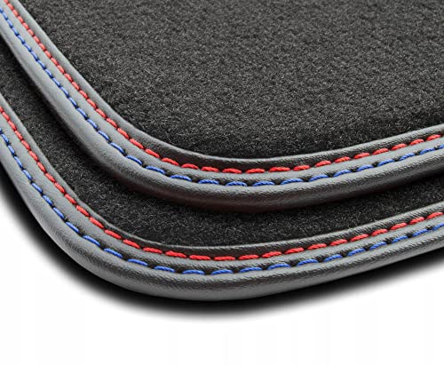 M MOTOS alfombrillas coche de velours premium compatibles con BMW X3 E83 2003-2010 - Premium, Piel, Rojo-azul - Experimenta un nuevo confort de conducción con un juego de alfombra de coche de terciope