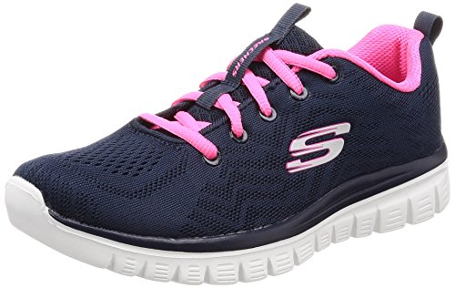 Skechers Graceful Get Connected, Zapatillas Mujer, Navy Mesh Hot Pink Trim, 39 EU