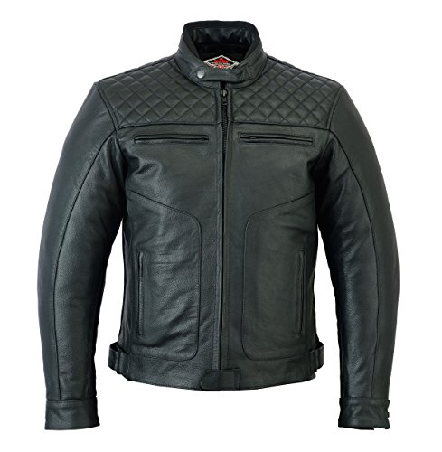 Texpeed Chaqueta de moto de cuero para hombre - Chaqueta de moto Touring con protección de armadura auténtica Biker CE (EN 1621-1) Patrón de costura de diamantes - Negro - L