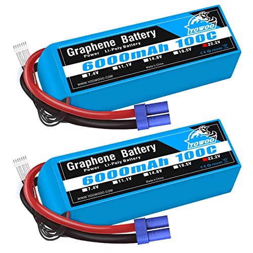 Yowoo - Juego de 2 baterías RC Lipo 6S 6000mAh 22,2V 100C con Conector EC5 grafeno Lipo batería para Mikado LOGO500 Alineación T-Rex 550/700E F3C/800E RC dji Avión RC dji Avión Coche Camión Barco