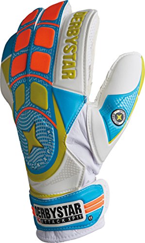 Derbystar Attack XP11 – Guantes de Portero para niños, Todo el año, Infantil, Color Blau/Weiß/Orange, tamaño 0