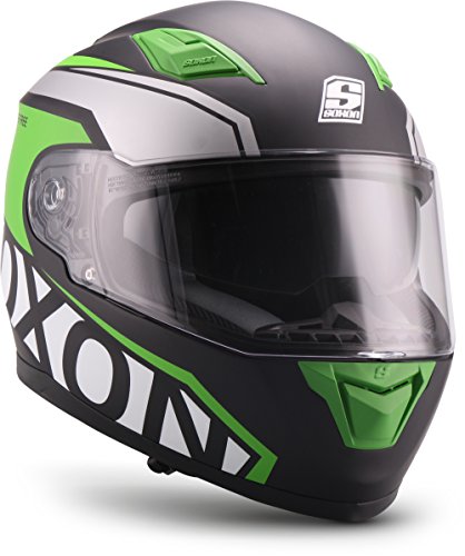 Soxon ST-1000 - Casco integral, Casco de Rostro Completo para Moto, Visera ECE, Cierre rápido, con Bolsa, Verde, M (57-58cm)