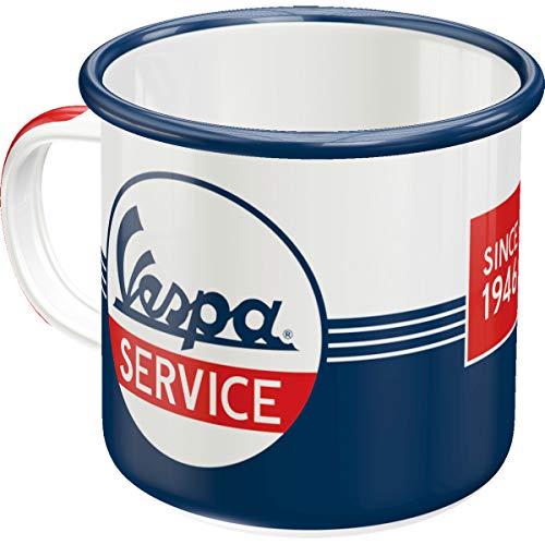 Nostalgic-Art Taza esmaltada retro, Vespa – Service – Idea de regalo para aficionados as scooters, Copa para camping, diseño vintage con frase, 360 ml