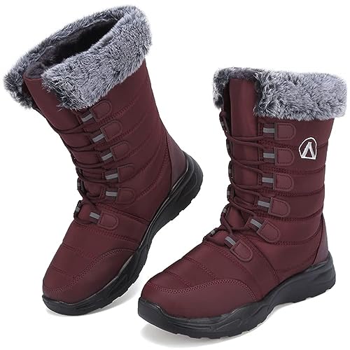 Csgkag Botas de Nieve Hombre Invierno Botines Calentar Forradas Ligero Antideslizante Aire Libre Boots Zapatillas de Senderismo Zapatos Trekking,Rojo,EU37