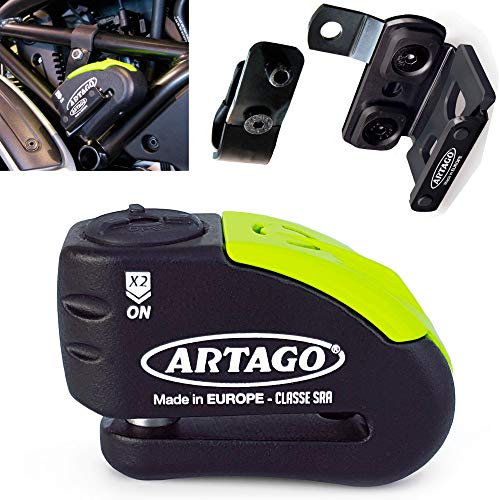 Artago 30X5 Pack Candado Antirrobo Disco con Alarma 120db Alta Seguridad + Soporte para Ducati Monster Diavel, Homologado SRA y Sold Secure Gold