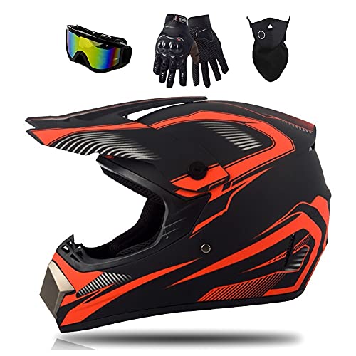 Casco Moto Puede Bluetooth Slot Offroad Casco Motocross Casco Dirt Bike ATV Motocicleta Sólida ABS Enviar Gafas de Alta Definición Forro Protector ECE pour Unisex Adultos(52-60cm)