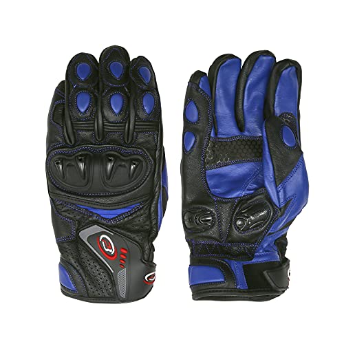 PB Dell - Guantes de cuero para motocicleta con puño corto Knox SPS - Negro/Azul (grande)