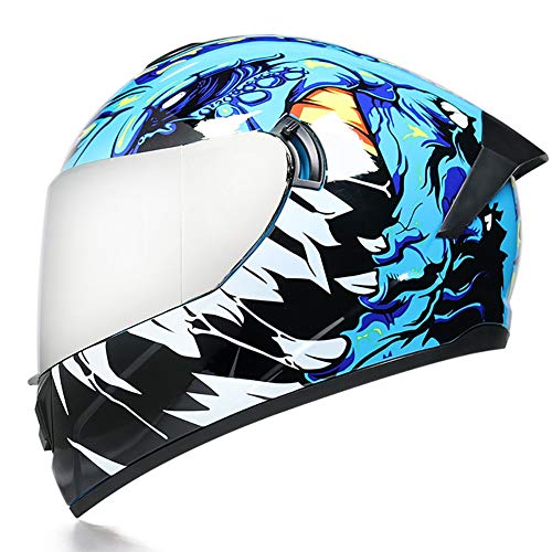 Casco Moto Integral Casco de Motocicleta Casco Personalizado Anteojos Usables Protección Visera Antivaho Diseño Cola Extendida Certificación ECE para Adultos（55-62cm）