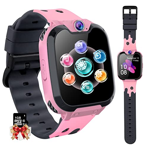 PTHTECHUS Reloj Inteligente para Niños, Reloj Teléfono para Niña y Niño Pantalla Táctil con Música, 7 Juegos, Cámara, Linterna, Alarma, Smartwatch para Niños Regalo (H9-Pink)