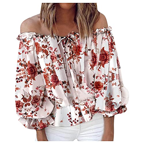 YANFANG Camiseta Manga Corta Mujer,SeñOras Verano Corto Un-Cuello Top Fresco Casual Moda Blusa De Flores Top,Blusa Fresca Un Cuello para Mujer,Monos Tipo Corta, Adecuados,Rojo,S