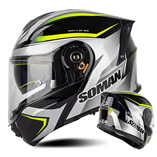 Casco De Motocicleta Modular De Cara Completa, Antiniebla, Doble Visera Solar, Casco De Motocicleta Abatible, Ciclomotor Aprobado Por DOT/ECE, Casco De Motocicleta De Carreras Unisex,Amarillo,L