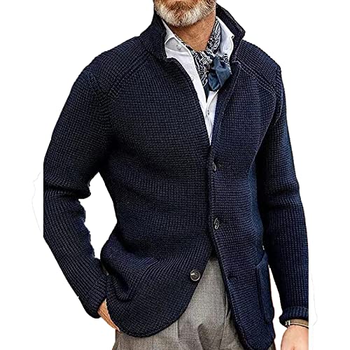 YAODAMAI Chaqueta de Punto de otoño e Invierno para Hombres suéter de Punto Recortado, Abrigo, suéter de Solapa de Moda