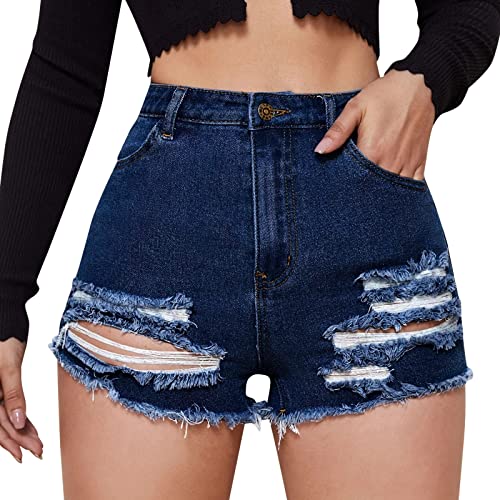 OverDose Boutique Shorts de Mezclilla Desgastados de Talle con Dobladillo Rasgado para Mujer Mujer Campana Baratos Pantalones Cortos Mujer Negros