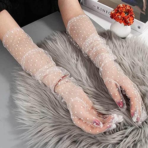 ZLKZZQ 1 par de Guantes Cortos de Tul para Mujer de otoño y Verano, Puntos de Encaje elásticos, Transparencias de Hojas de Loto, Accesorios Flexibles, Dedo Completo -F-One Size