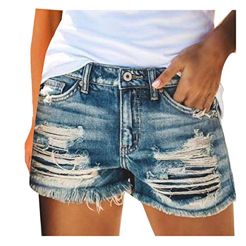 2022 Mujer Pantalones Cortos Vaquero Moda Casual Verano Shorts Mezclilla Moda Roto cordón Cintura Alta Slim Fit Vaquero Pantalones Cortos Elástico Fiesta cómodo Jeans Shorts