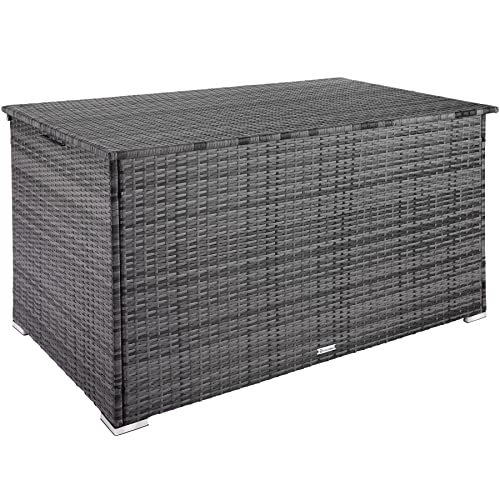 TecTake 801035 Baúl de almacenaje con 750 l de capacidad, Arcón atemporal de ratán sintético con forro interior extraíble, Arca de poli ratán resistente con asa, 145 x 82,5 x 79,5 cm (gris)