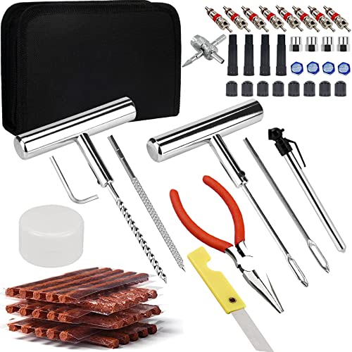 Kit Reparación Neumáticos,70pcs Kit Repara Pinchazos Coche,Kit Antipinchazos Moto,Herramienta Reparacion Pinchazos con 30pcs Mecha Pinchazos para Coche/Moto/Camiones/ATV/Tractores/SUV/Furgonetas y Más