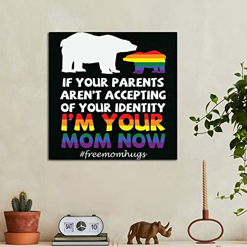 Letrero de madera con texto en inglés ''I'm Your Mom Now Bear'', diseño de oso gay, lésbico, gay, orgullo, arco iris, arte de pared, decoración rústica de pared para sala de estar, cocina, decoración