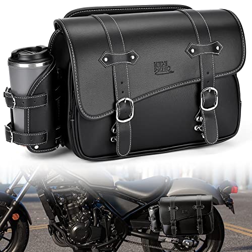 Alforja Moto, Bolsa Lateral para Moto de Cuero de PU, 10L Bolsa de Sillín de Asiento Trasero Impermeable, Maleta Moto Lateral para Rebel 250 500 1100 Compatible KM801, Negro