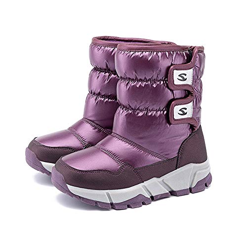 QYWJ Botas de Nieve para Niños, Botas de Invierno Acolchadas cálidas con Velcro y Suela Antideslizante, Botas Impermeables para niños y niñas al Aire Libre, cómodas y duraderas