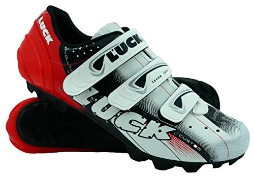 LUCK Zapatillas de Ciclismo Extreme 3.0 MTB,con Suela de Carbono y Triple Tira de Velcro de sujeción ademas de Puntera de Refuerzo. (Rojo, 37 EU)