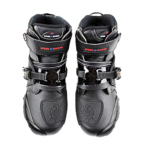 Botas de Moto con Hebilla Ajustable/Protectores, Botas de Motocross Cortas para Motocicleta de Cuero Impermeable para Hombres,Black-44